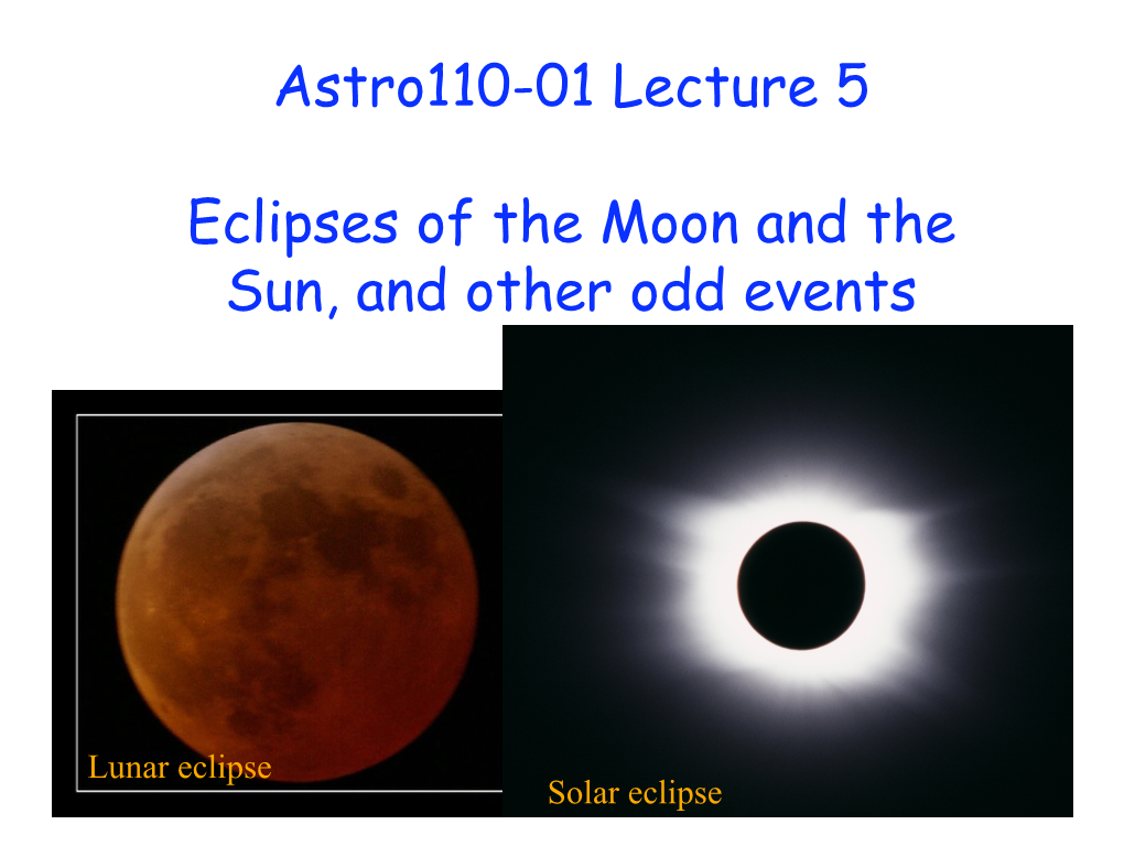 Astro110-01 Lecture 5 Eclipses of the Moon and the Sun, and Other Odd Events