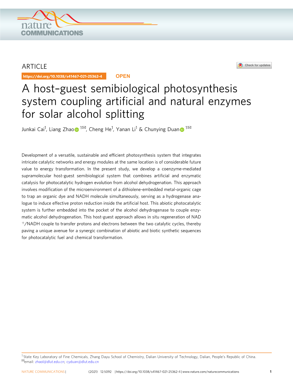 A Host–Guest Semibiological Photosynthesis System Coupling