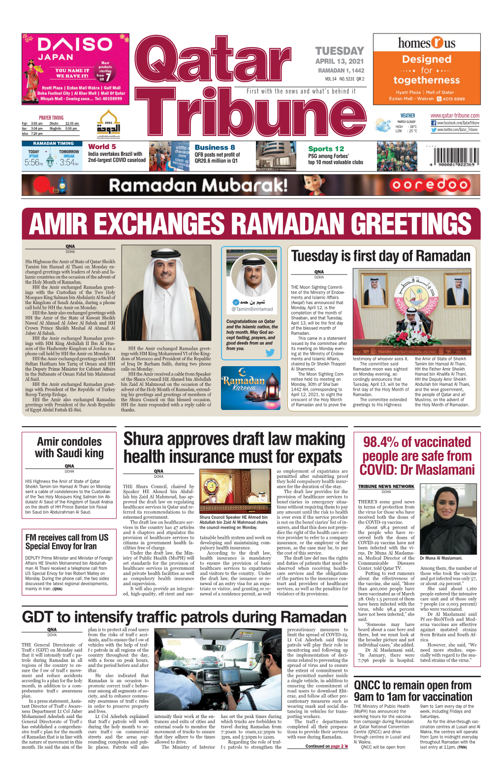 Amir Exchanges Ramadan Greetings QNA Doha