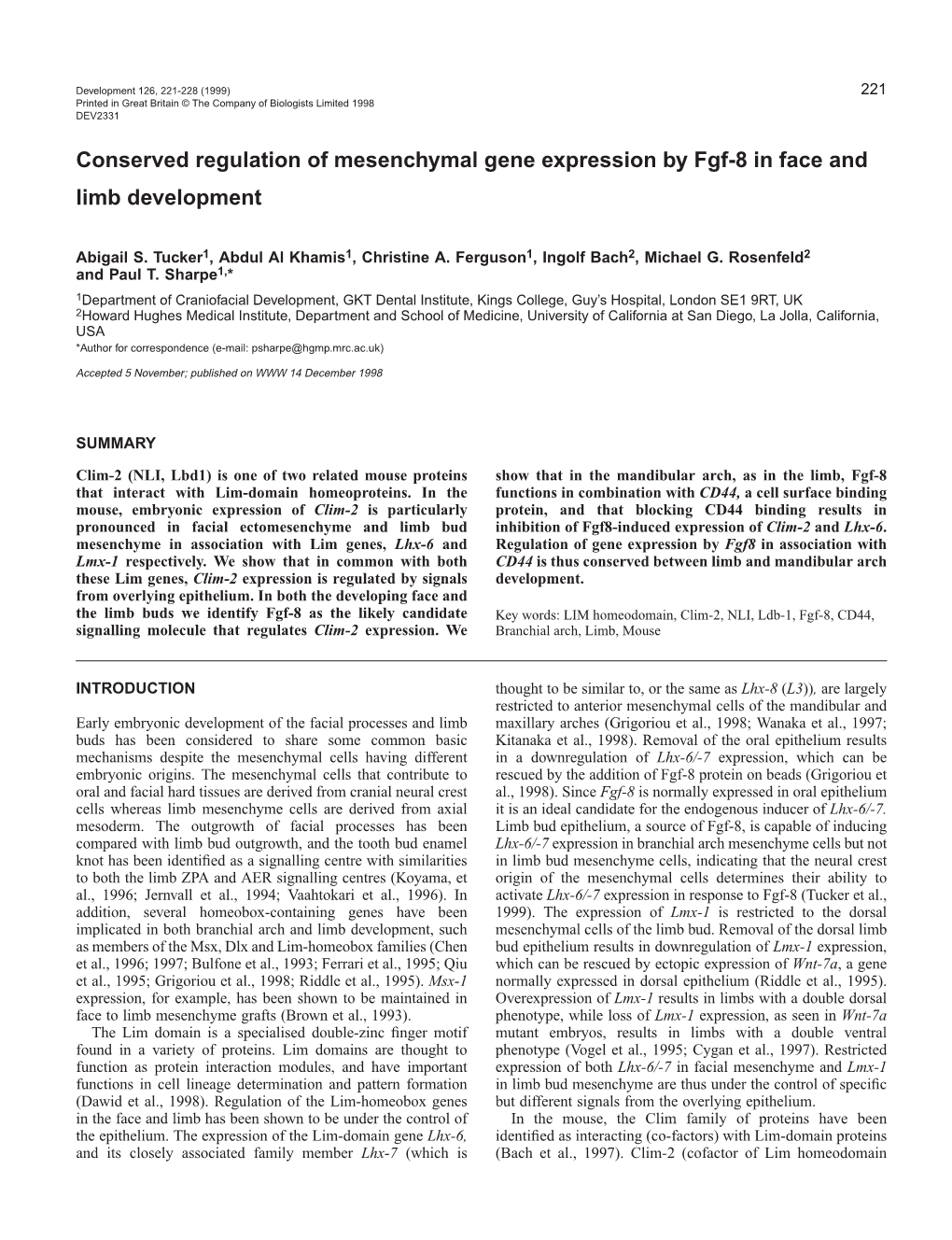 Conserved Regulation in Limb and Face 223 Remove Any Non-Speciﬁcally Bound Probe