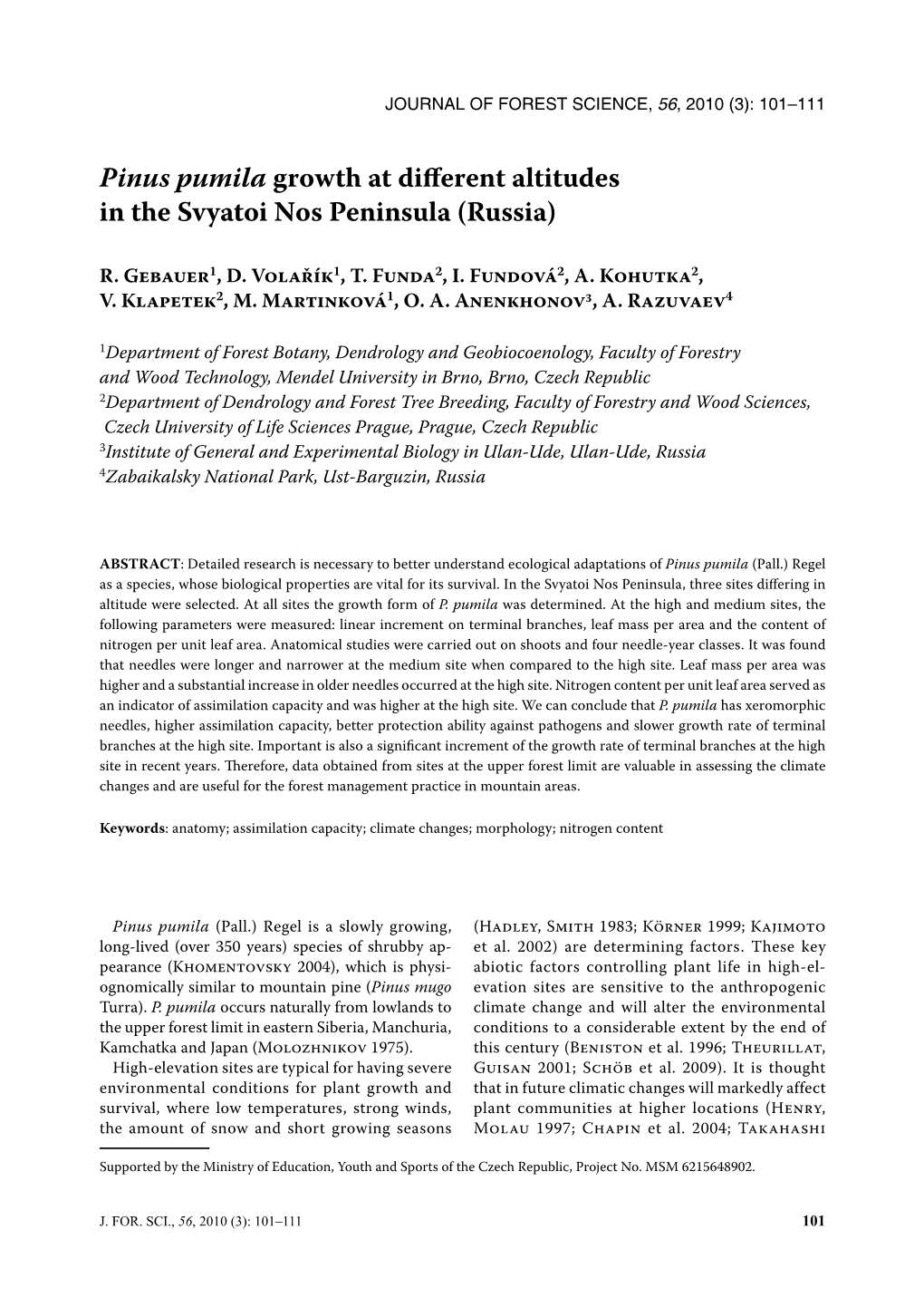 Pinus Pumila Growth at Different Altitudes in the Svyatoi Nos Peninsula (Russia)