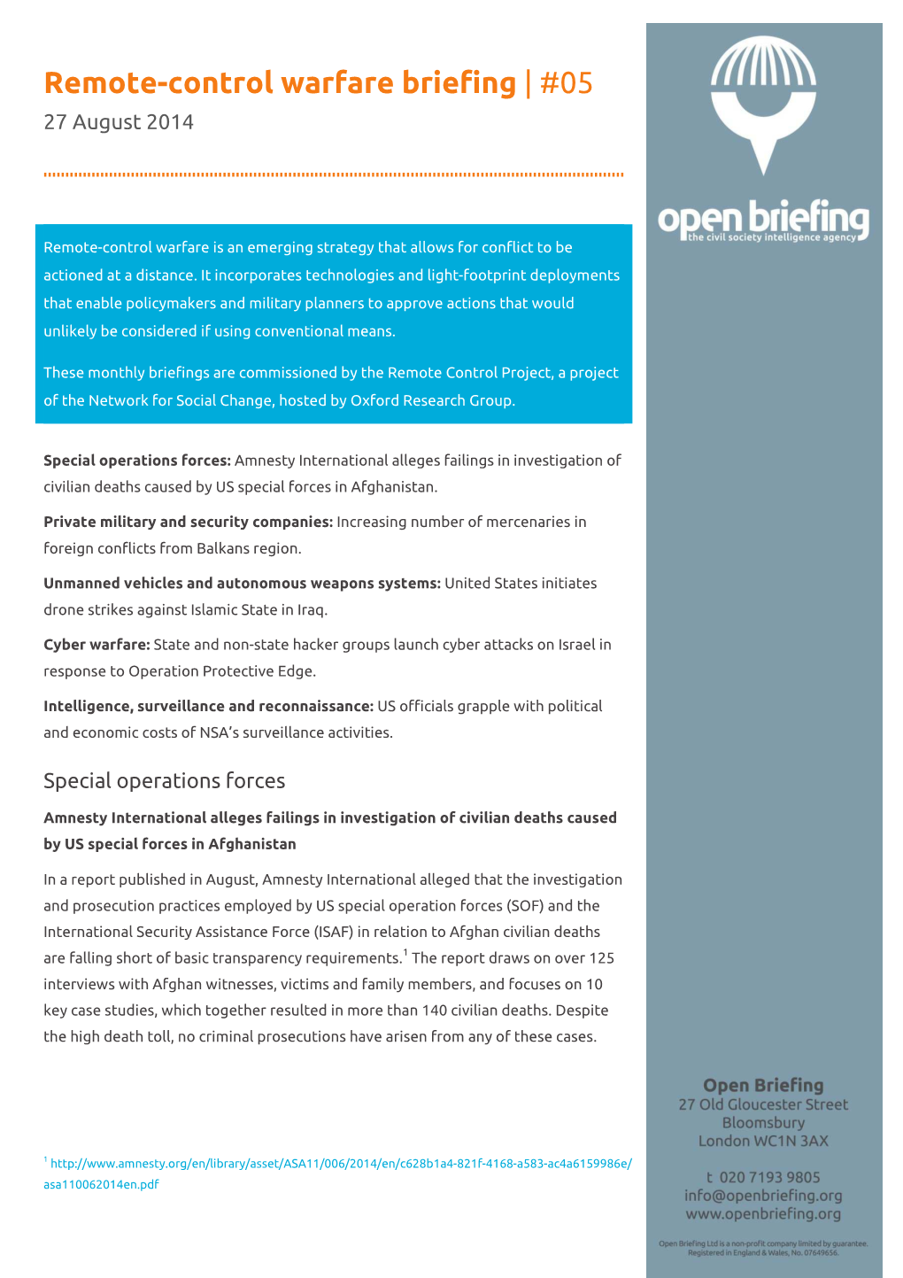 Remote-Control Warfare Briefing | #05 27 August 2014