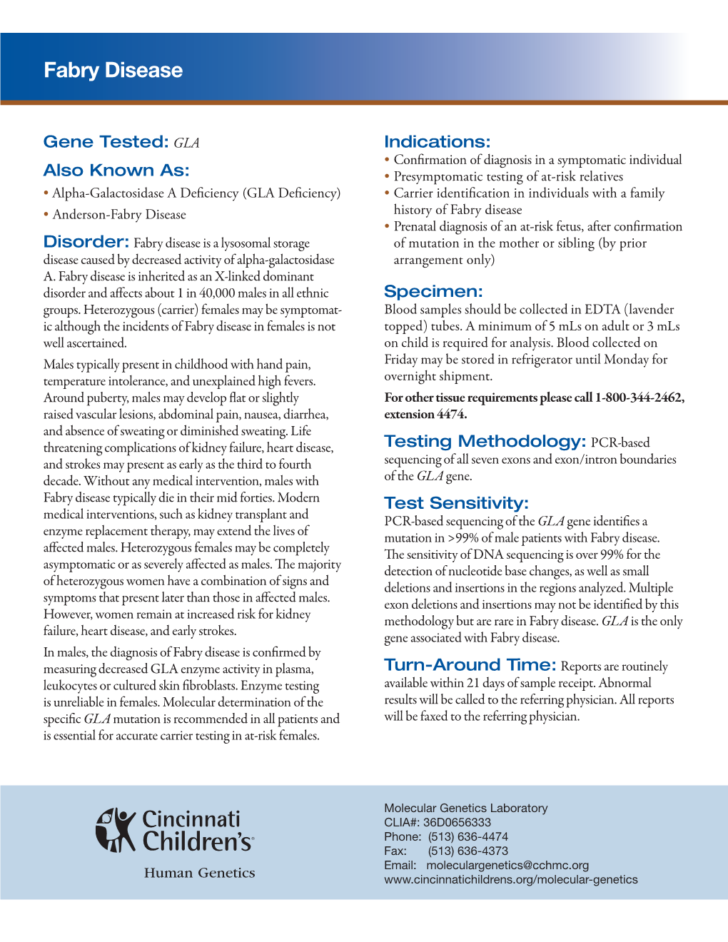 Fabry Disease Test Information Sheet