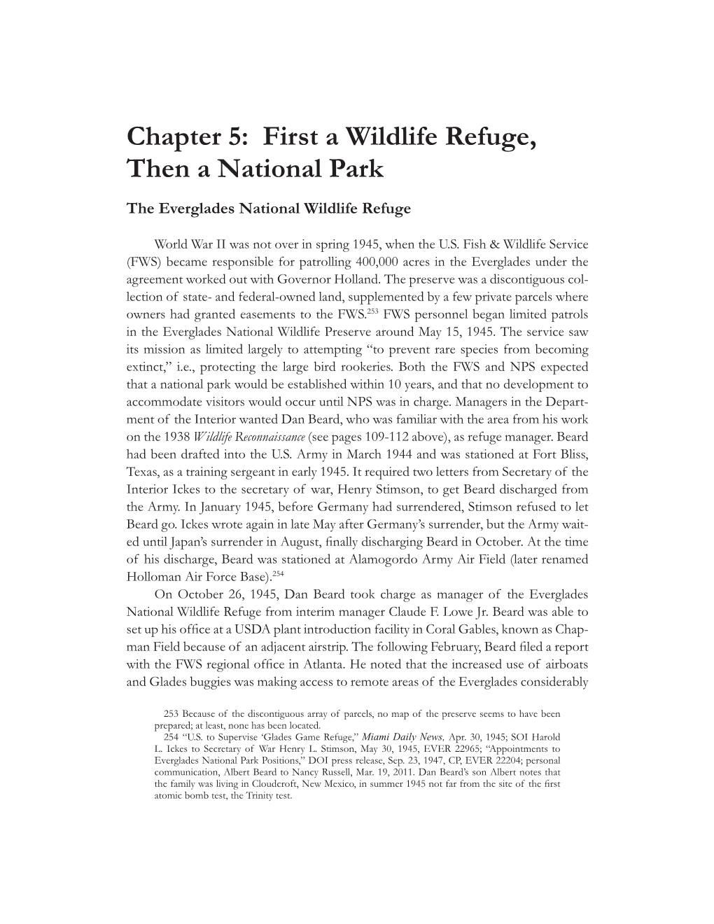 Chapter 5: First a Wildlife Refuge, Then a National Park the Everglades National Wildlife Refuge