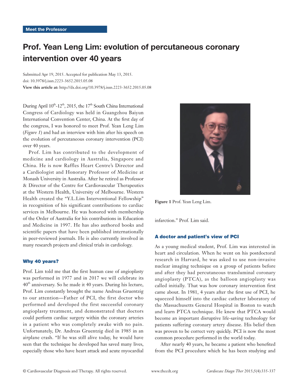 Prof. Yean Leng Lim: Evolution of Percutaneous Coronary Intervention Over 40 Years