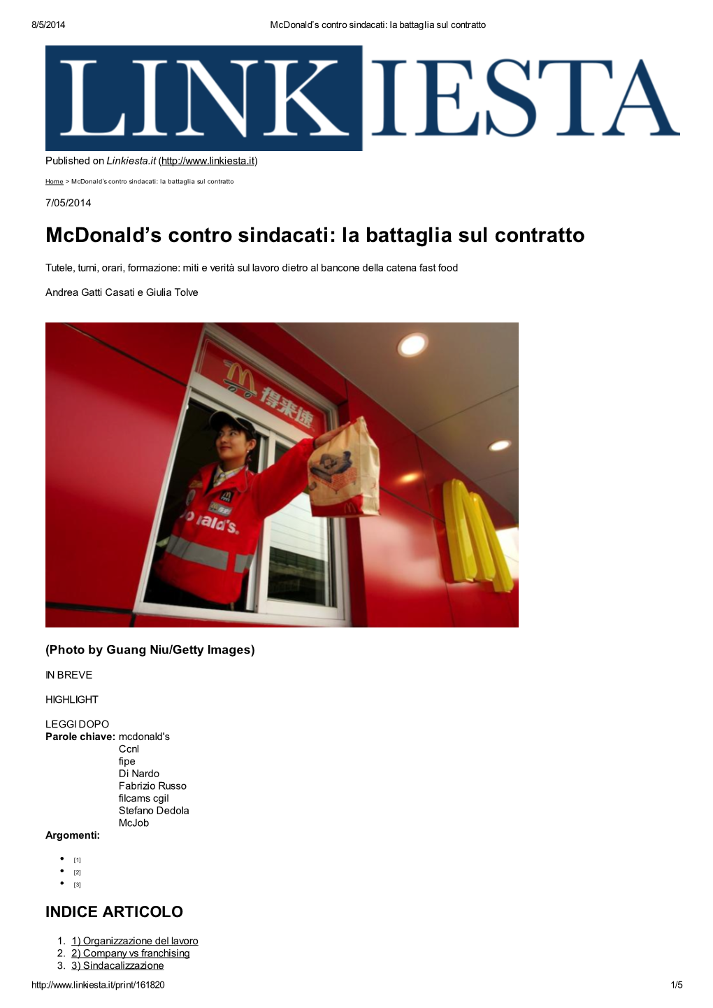 Mcdonald's Contro Sindacati