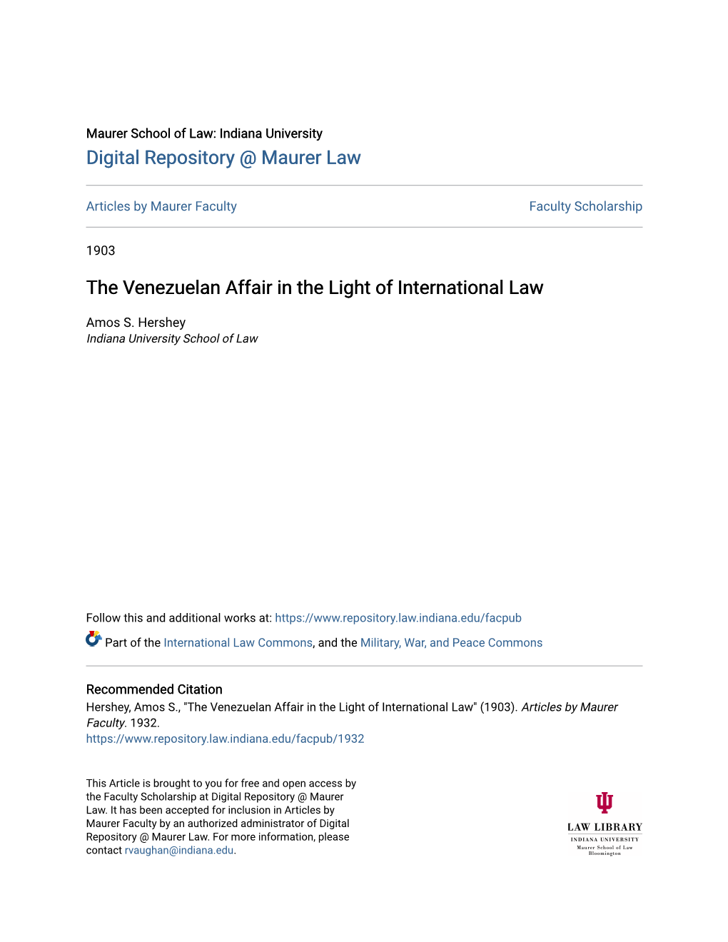 The Venezuelan Affair in the Light of International Law