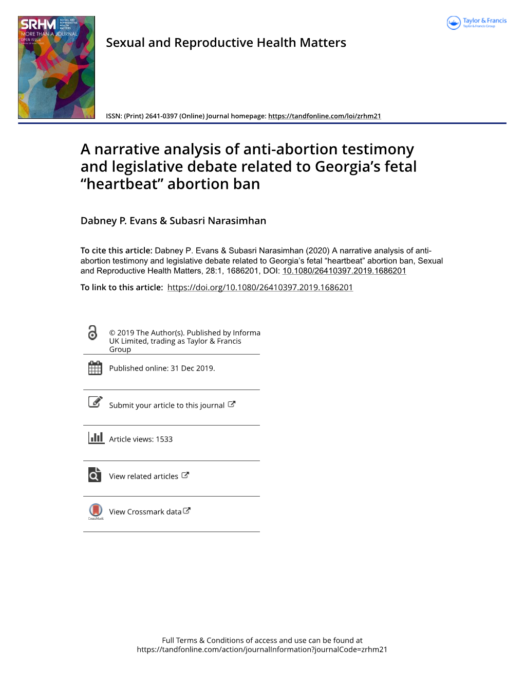 A Narrative Analysis of Antiabortion Testimony and Legislative Debate Related to Georgia's Fetal “Heartbeat” Abortion