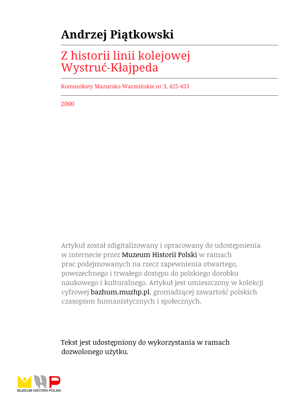 Z Historii Linii Kolejowej Wystruć-Kłajpeda