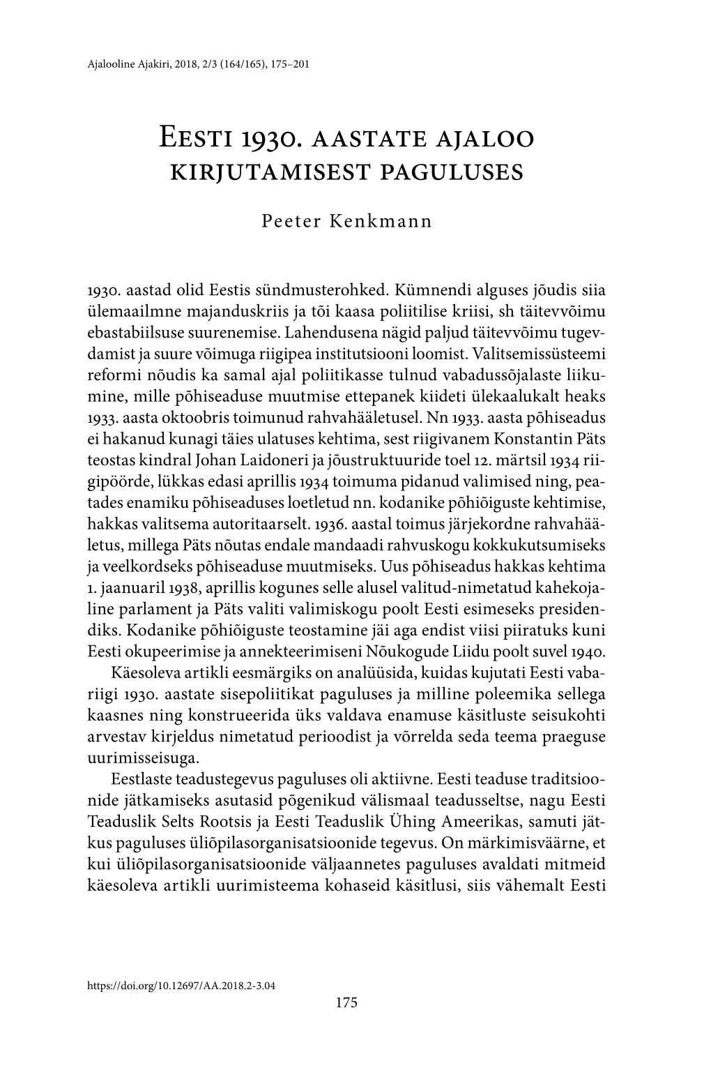 Eesti 1930. Aastate Ajaloo Kirjutamisest Paguluses