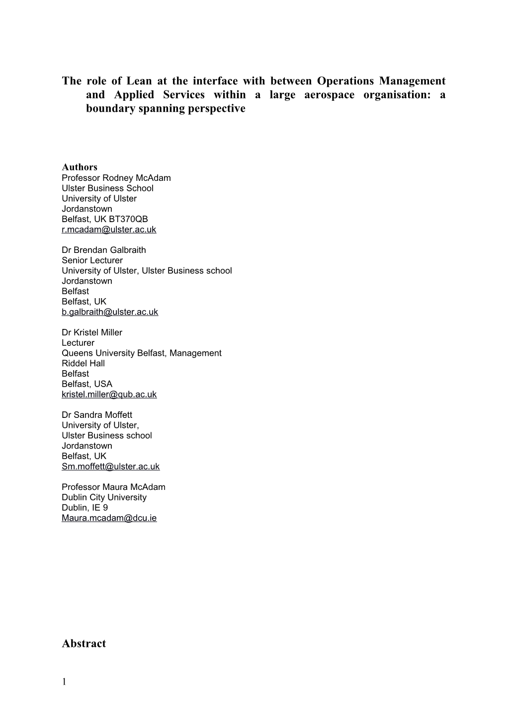 The Role of Lean at the Interface with Between Operations Management and Applied Services