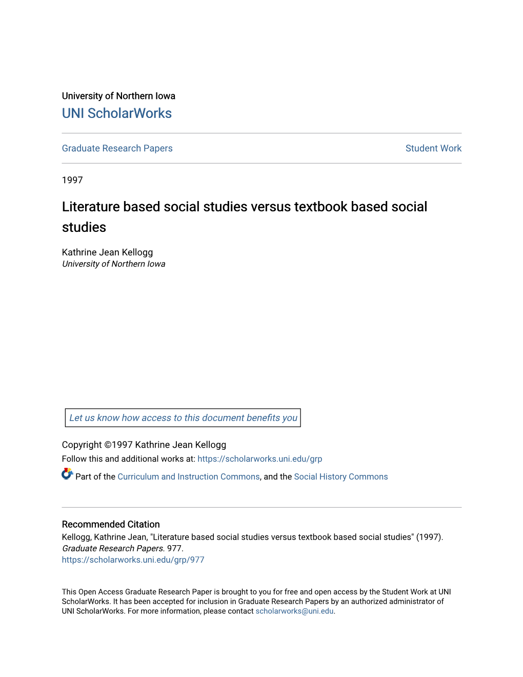 Literature Based Social Studies Versus Textbook Based Social Studies