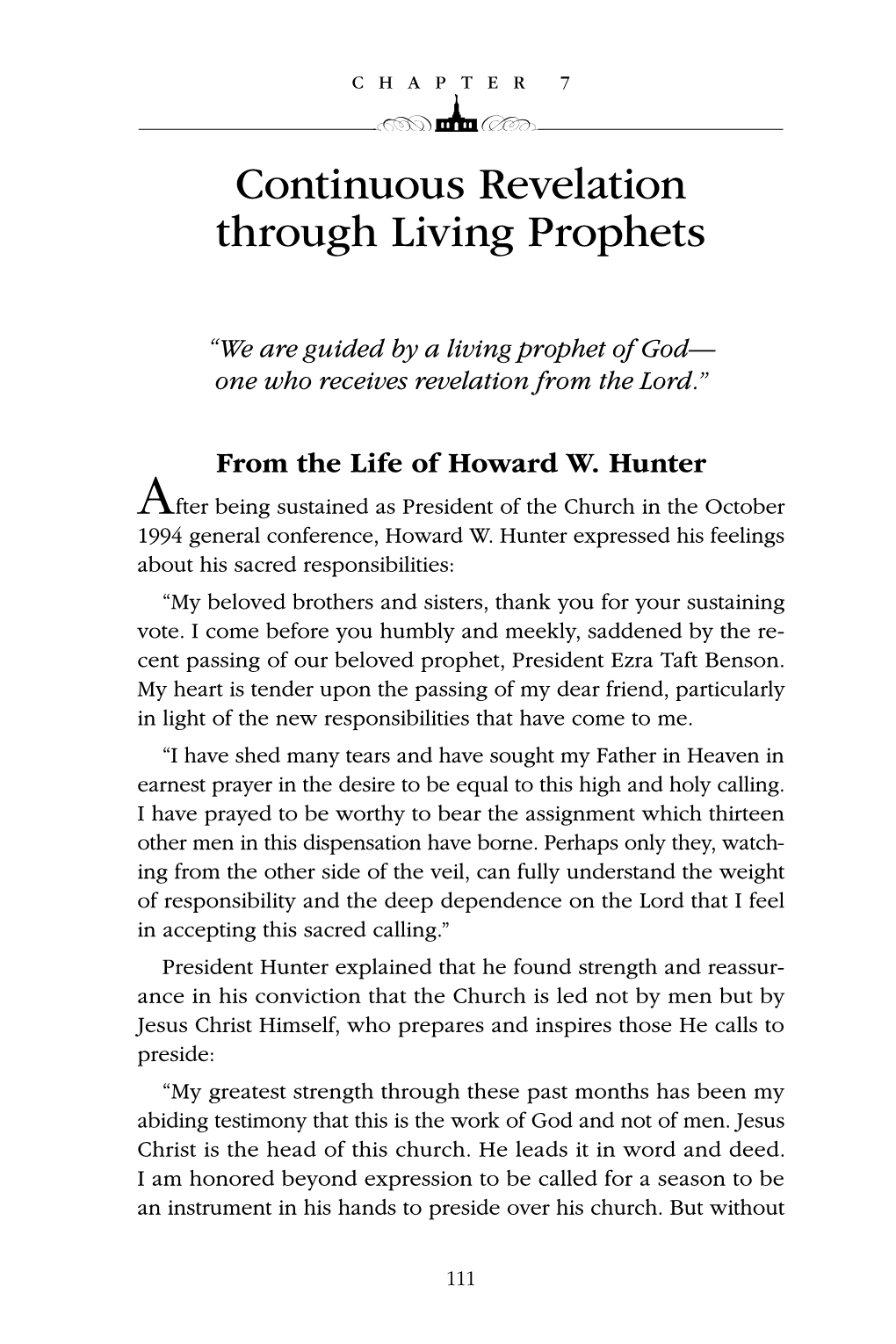 Continuous Revelation Through Living Prophets