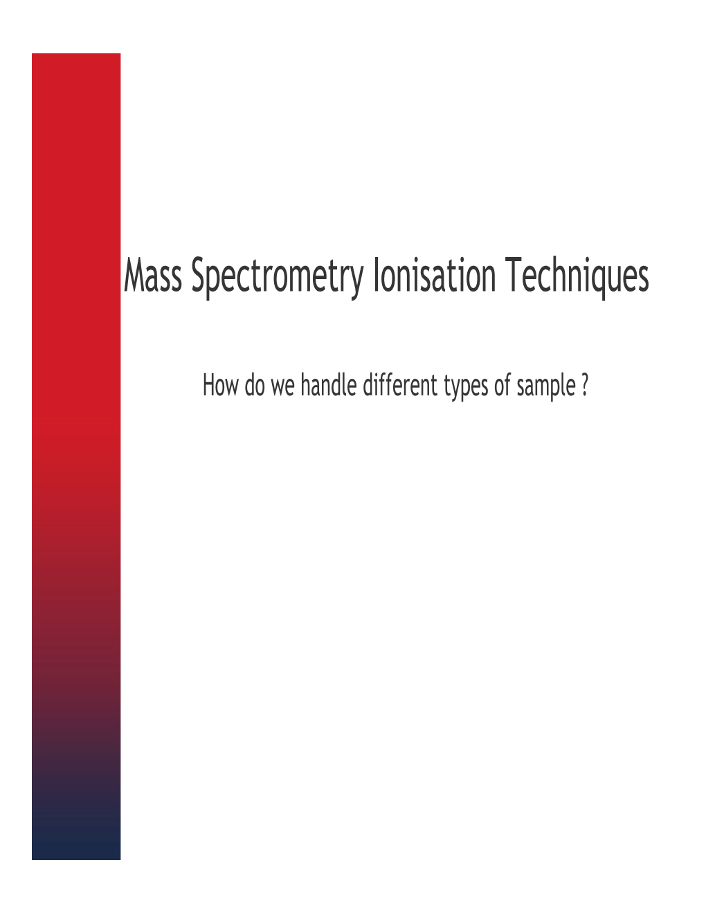 Mass Spectrometry Ionisation Techniques