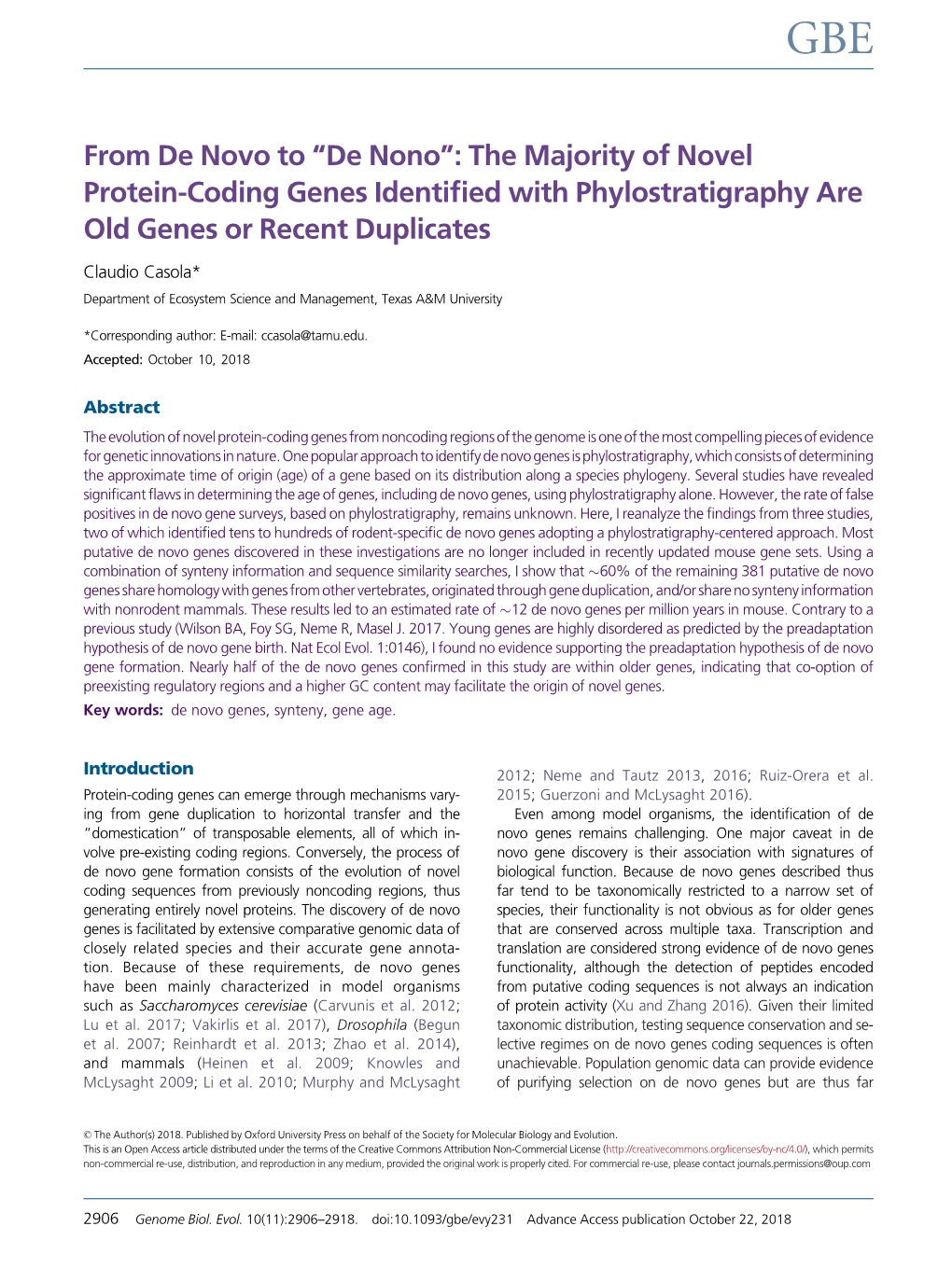 From De Novo to “De Nono”: the Majority of Novel Protein-Coding Genes Identified with Phylostratigraphy Are Old Genes Or