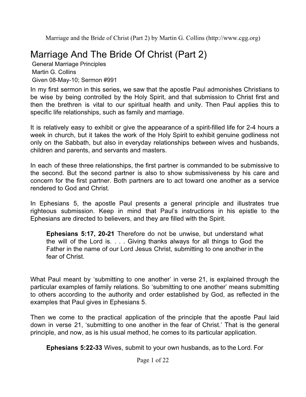 Marriage and the Bride of Christ (Part 2) by Martin G