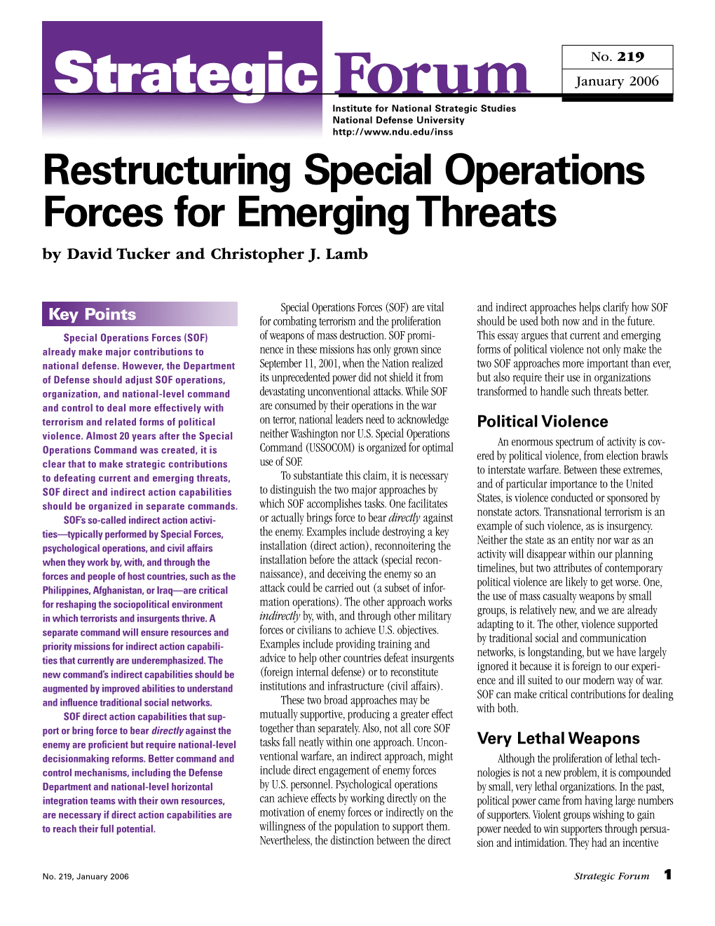 Restructuring Special Operations Forces for Emerging Threats by David Tucker and Christopher J
