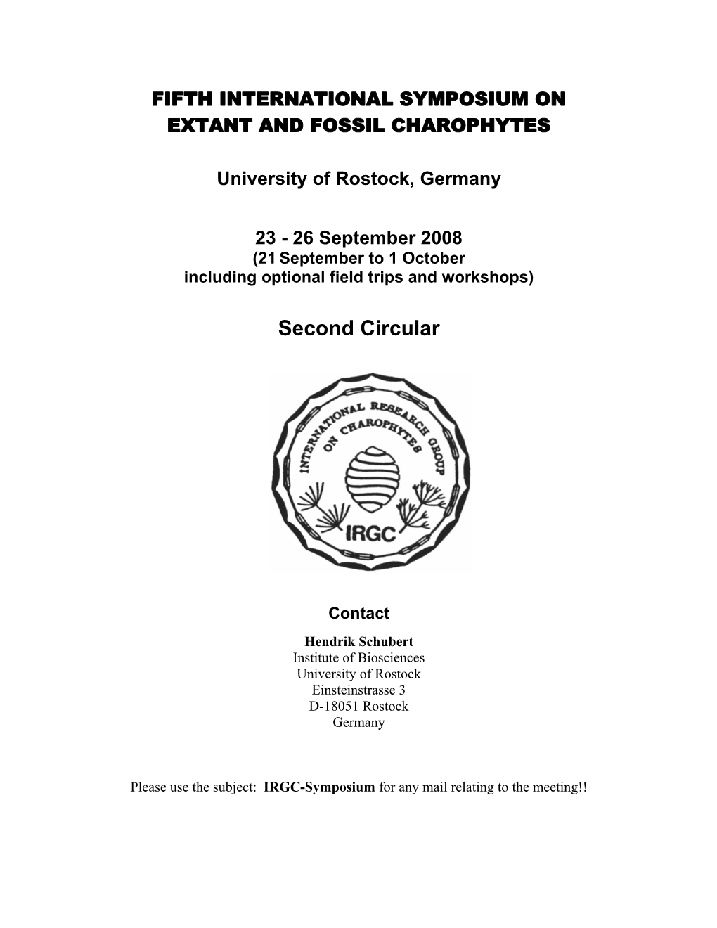 Fifth International Symposium on Extant and Fossil Charophytes