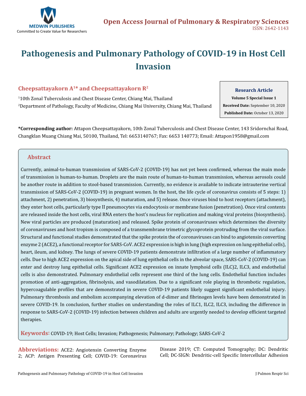 Pathogenesis and Pulmonary Pathology of COVID-19 in Host Cell Invasion