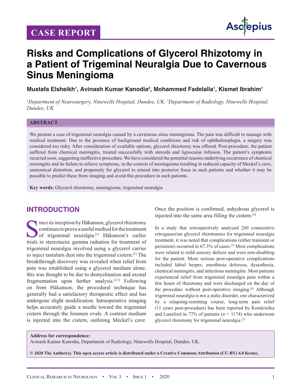 Risks and Complications of Glycerol Rhizotomy in a Patient Of