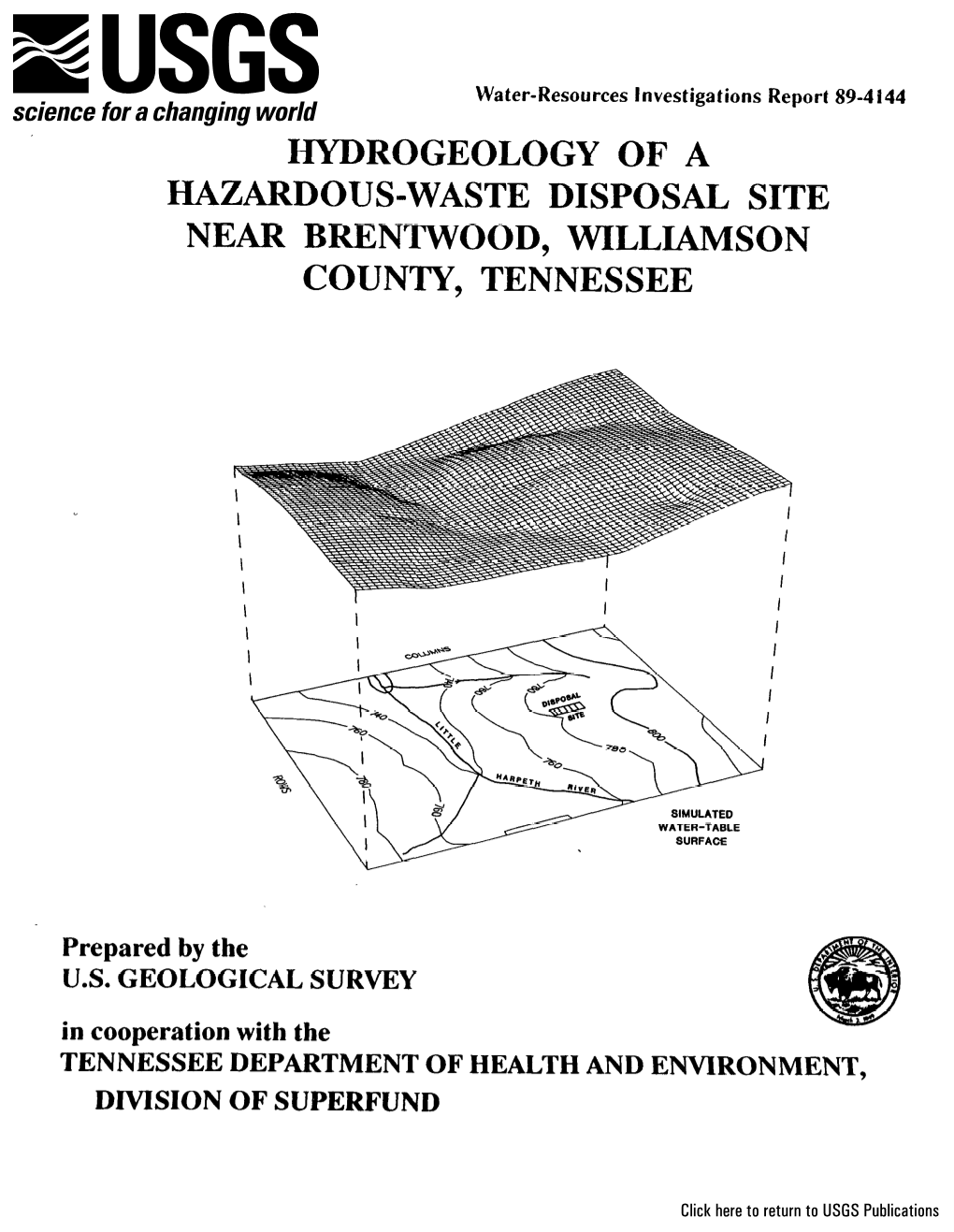 Hydrogeology of a Hazardous-Waste Disposal Site Near Brentwood, Williamson County, Tennessee