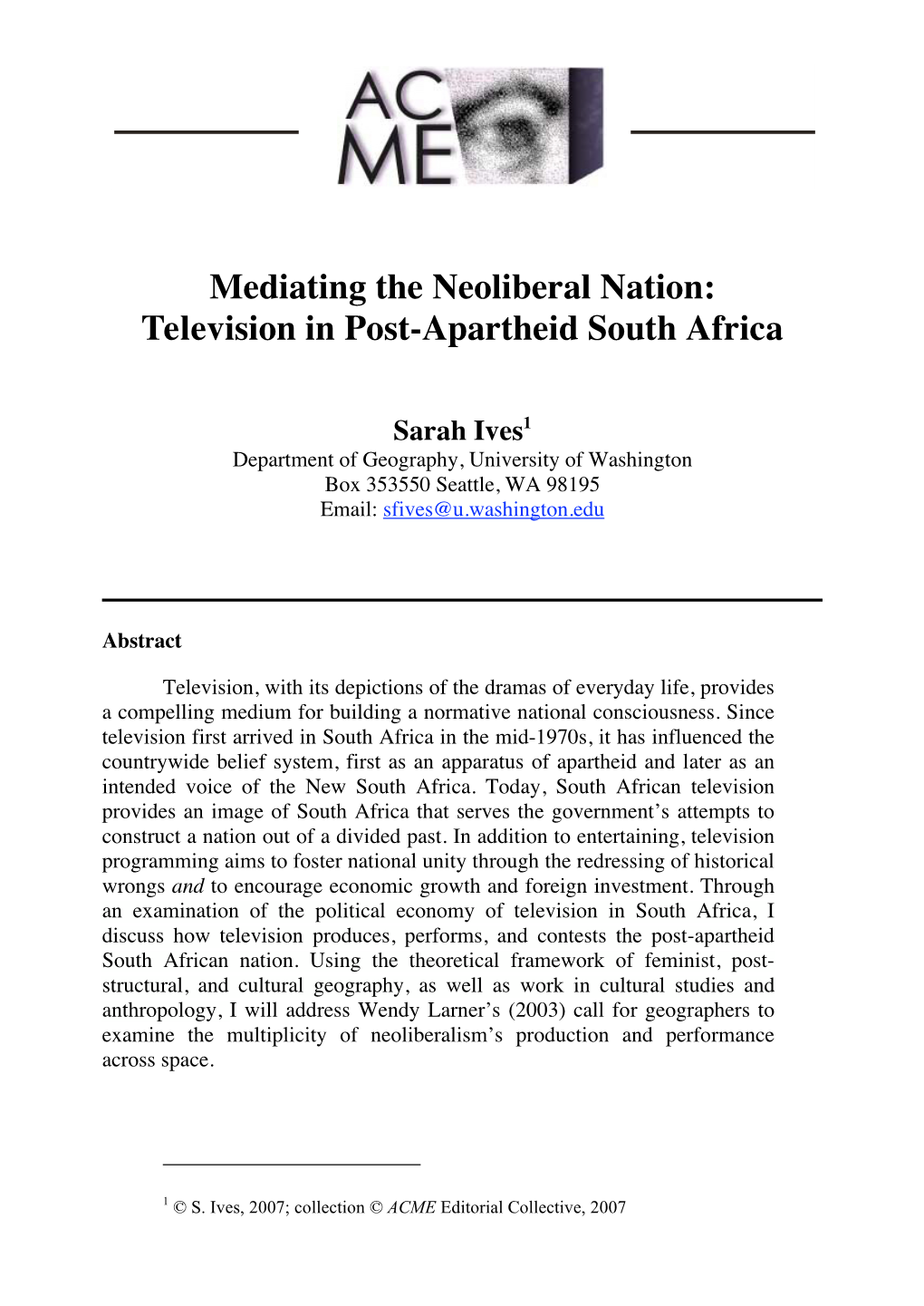 Television in Post-Apartheid South Africa