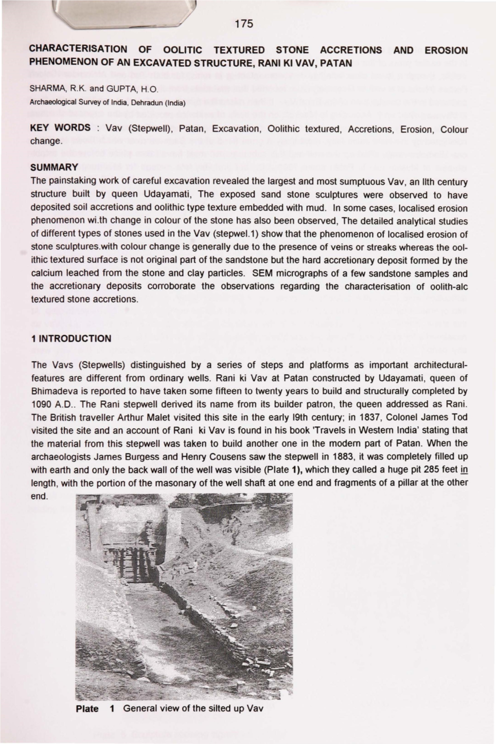 CHARACTERISATION of OOLITIC TEXTURED STONE ACCRETIONS and EROSION PHENOMENON of an EXCAVATED STRUCTURE, RANI Kl VAV, PATAN KEY W