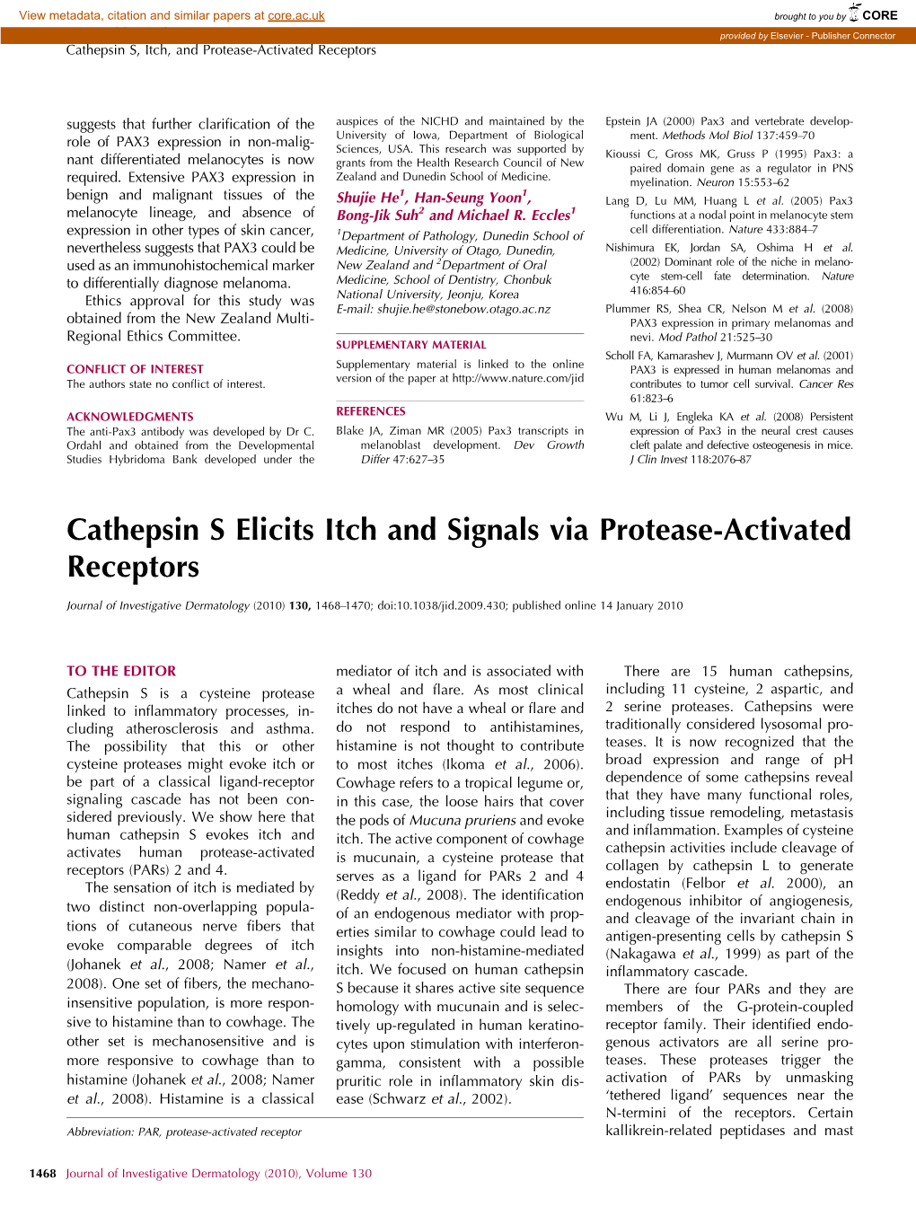 Cathepsin S Elicits Itch and Signals Via Protease-Activated Receptors