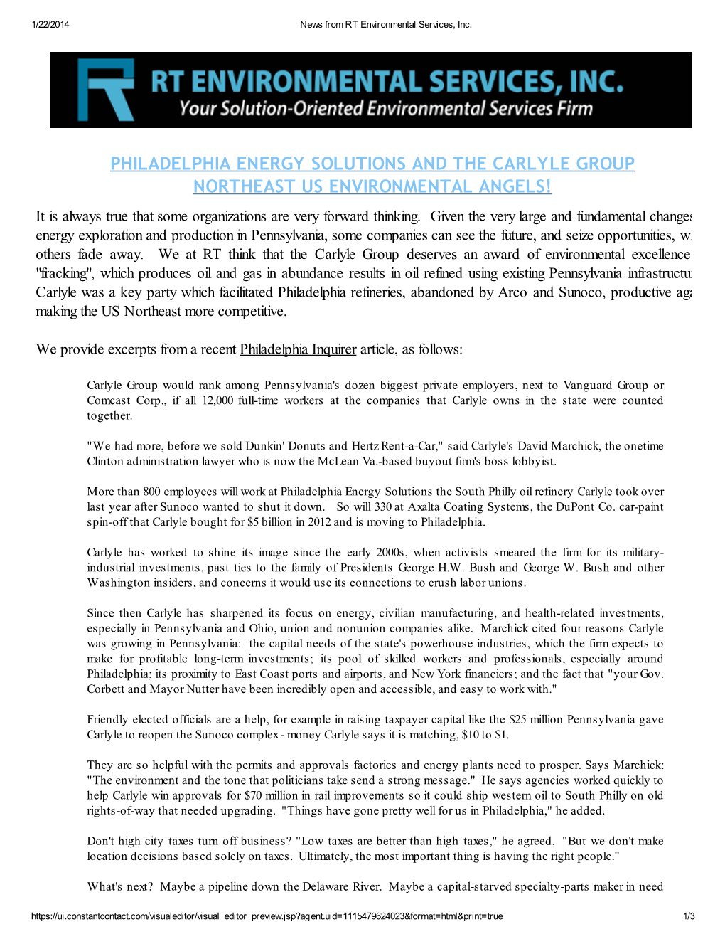 PHILADELPHIA ENERGY SOLUTIONS and the CARLYLE GROUP NORTHEAST US ENVIRONMENTAL ANGELS! It Is Always True That Some Organizations Are Very Forward Thinking