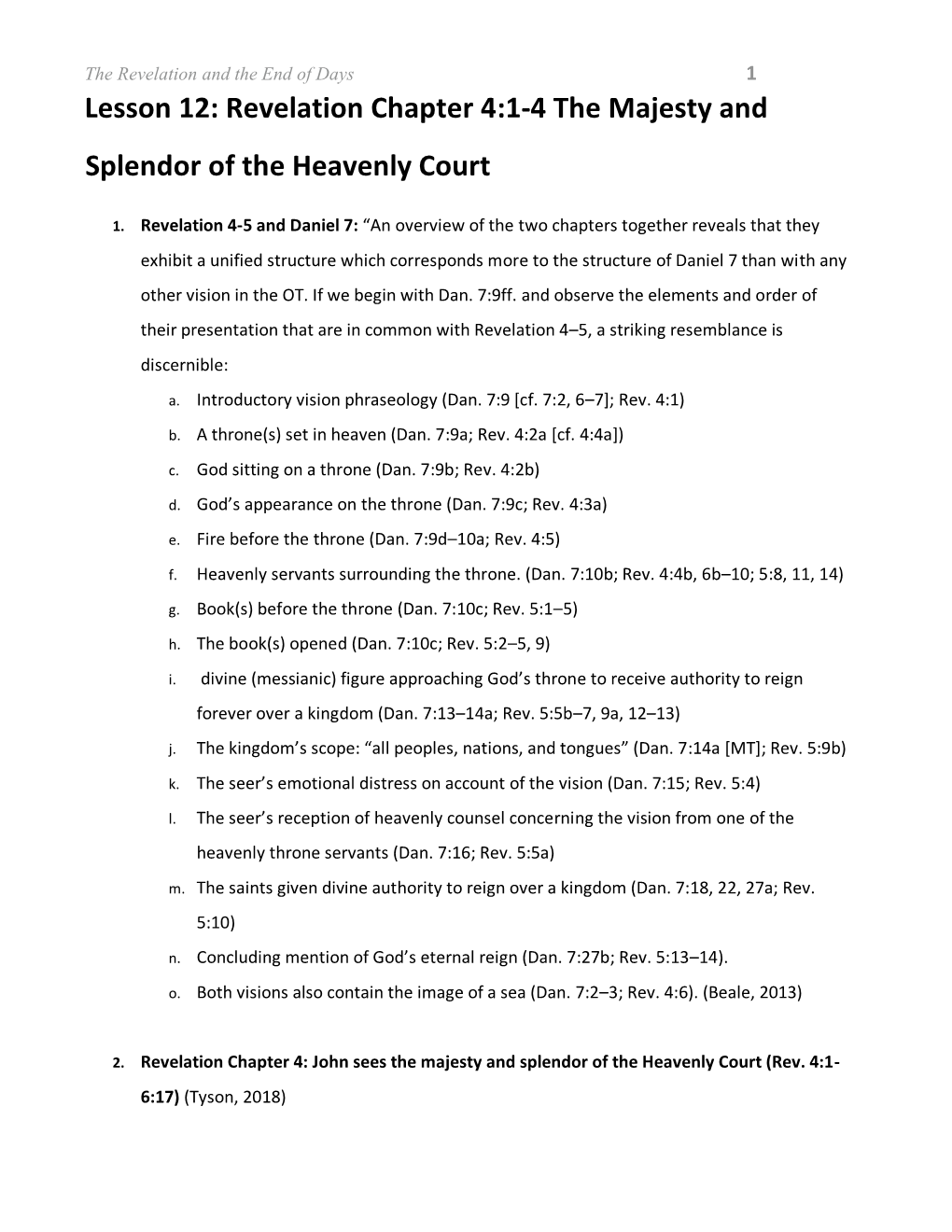 Lesson 12: Revelation Chapter 4:1-4 the Majesty and Splendor of the Heavenly Court