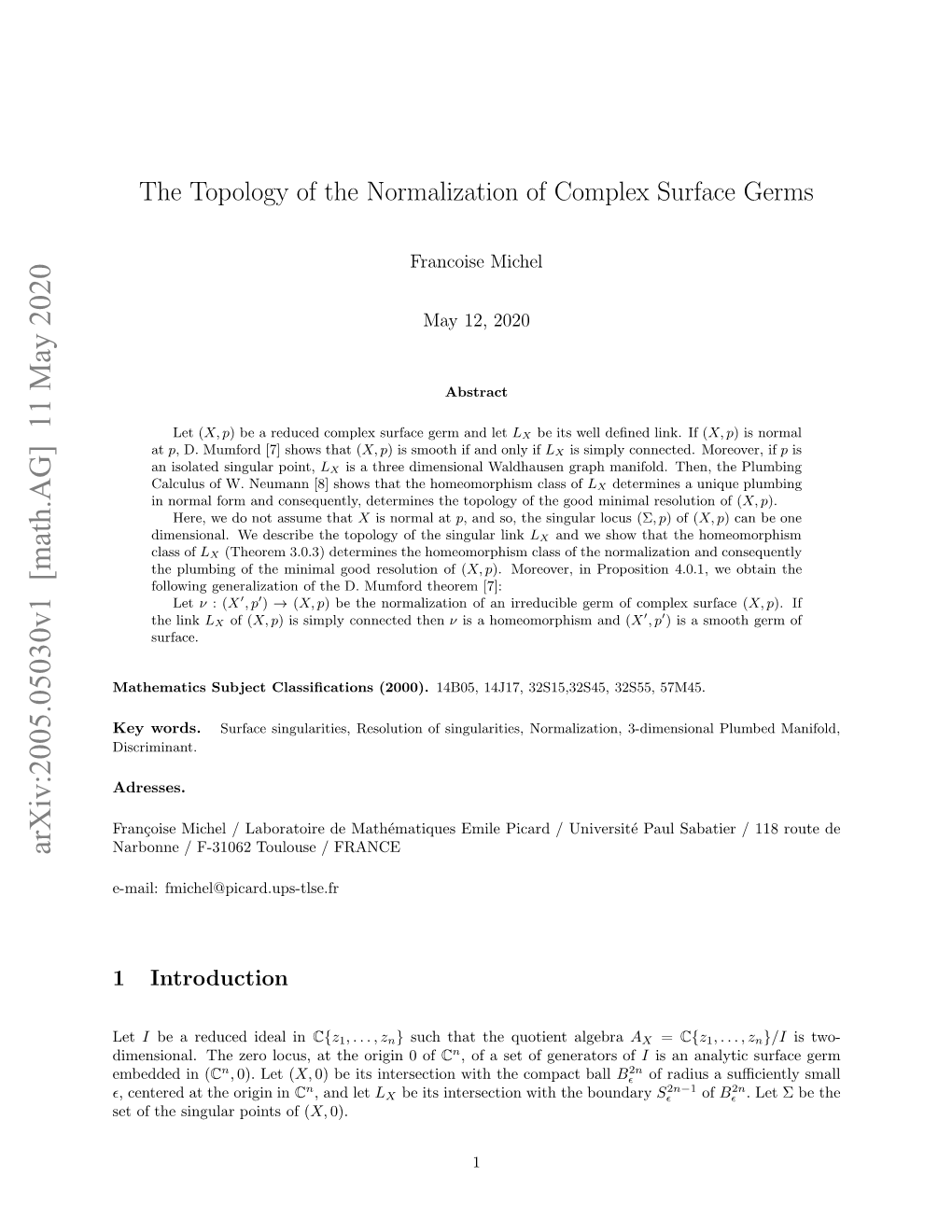 The Topology of the Normalization of Complex Surface Germs