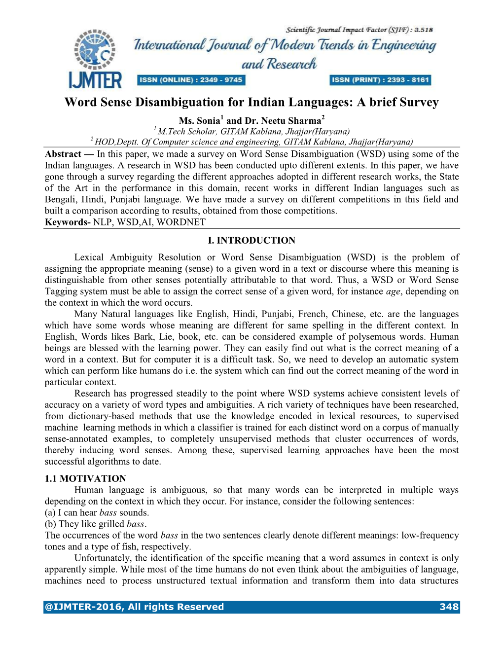 Word Sense Disambiguation for Indian Languages: a Brief Survey