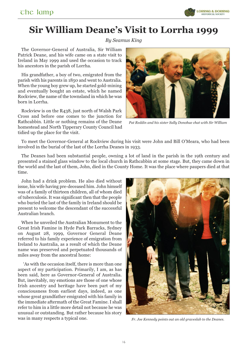 Sir William Deane's Visit to Lorrha 1999