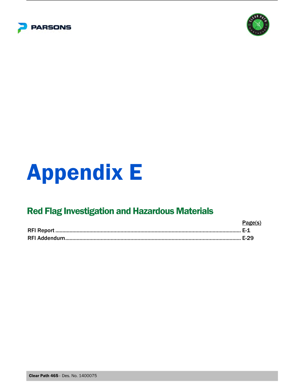 Appendix E – Red Flag Investigation and Hazardous Materials