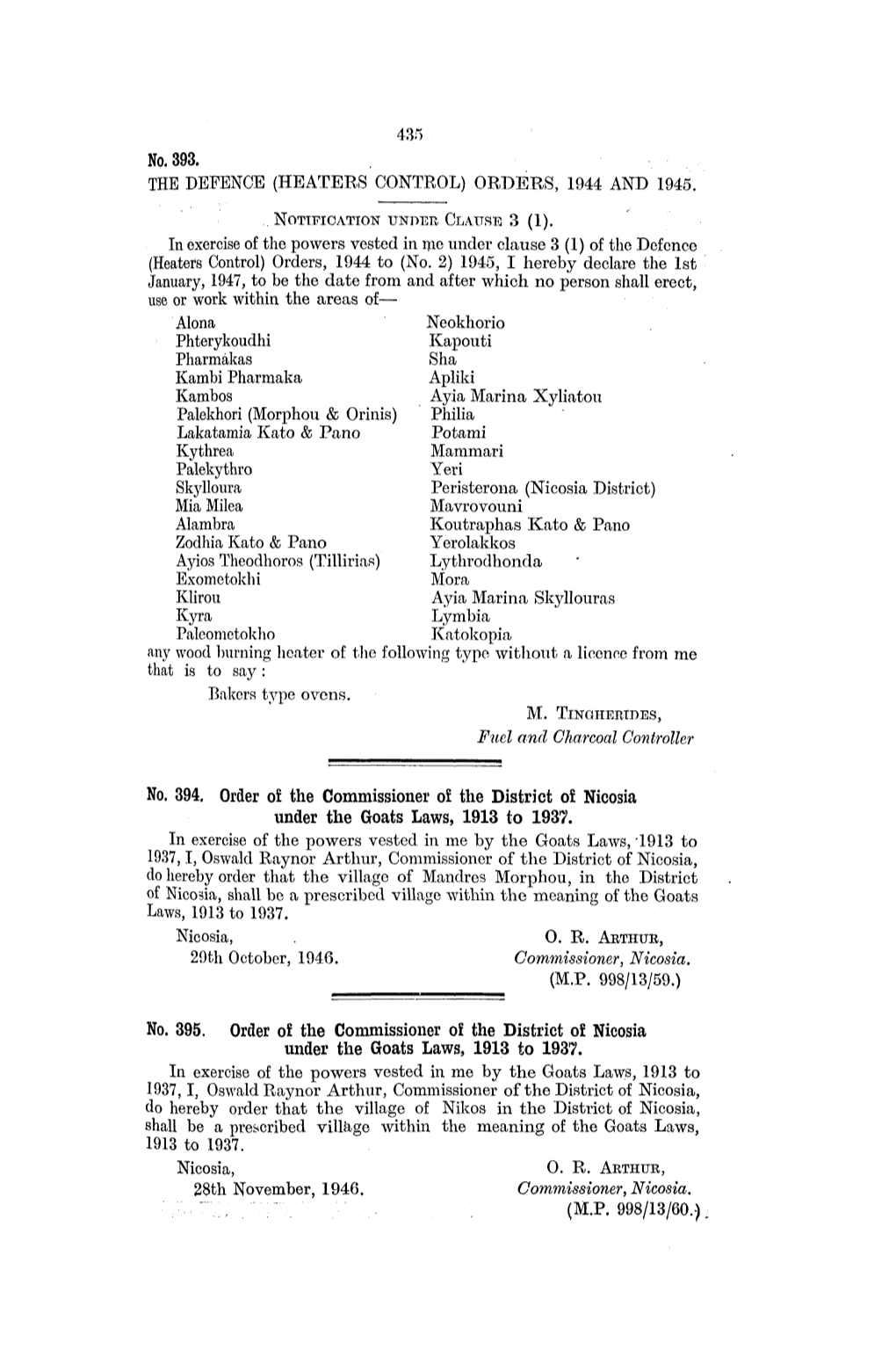 Heaters Control) Orders, 1944 and 1945