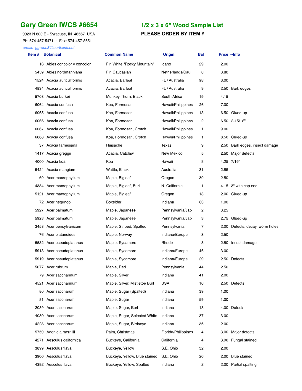 Woodlist Rpt HTML