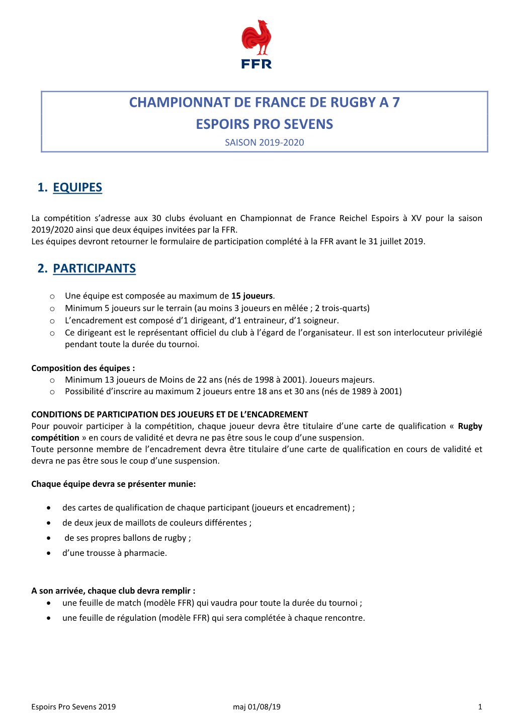 Championnat De France De Rugby a 7 Espoirs Pro Sevens Saison 2019-2020