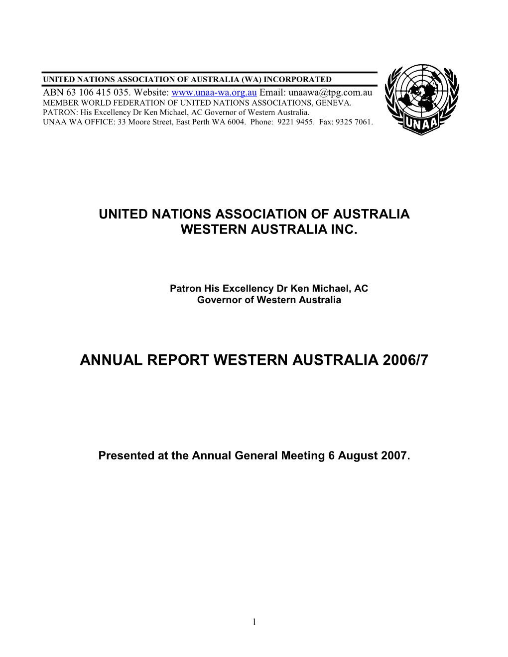 WA Annual Report 2006-2007