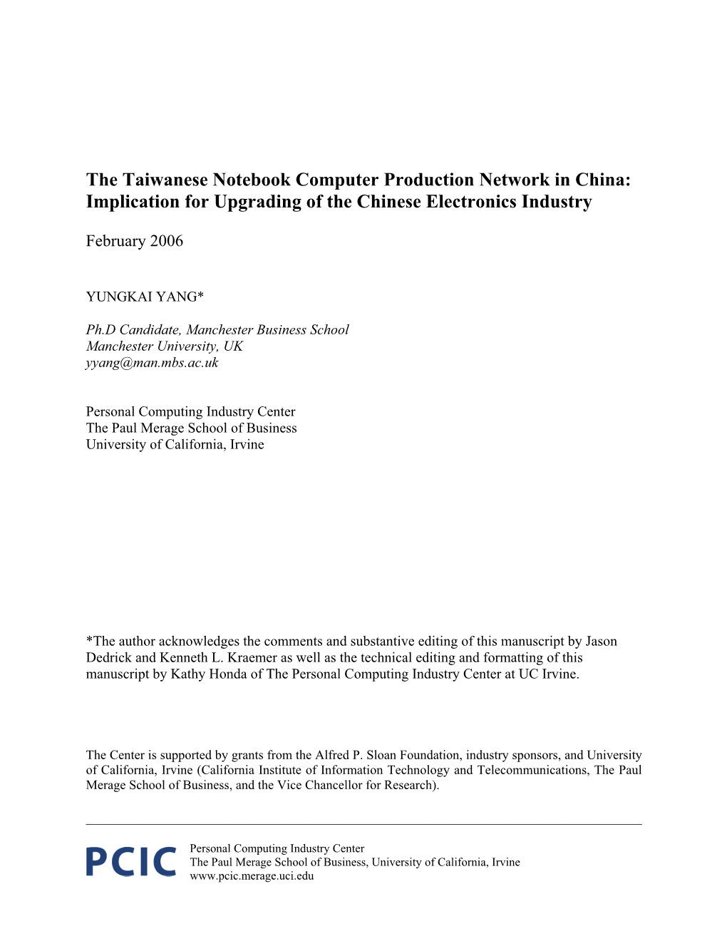 The Taiwanese Notebook Computer Production Network in China: Implication for Upgrading of the Chinese Electronics Industry