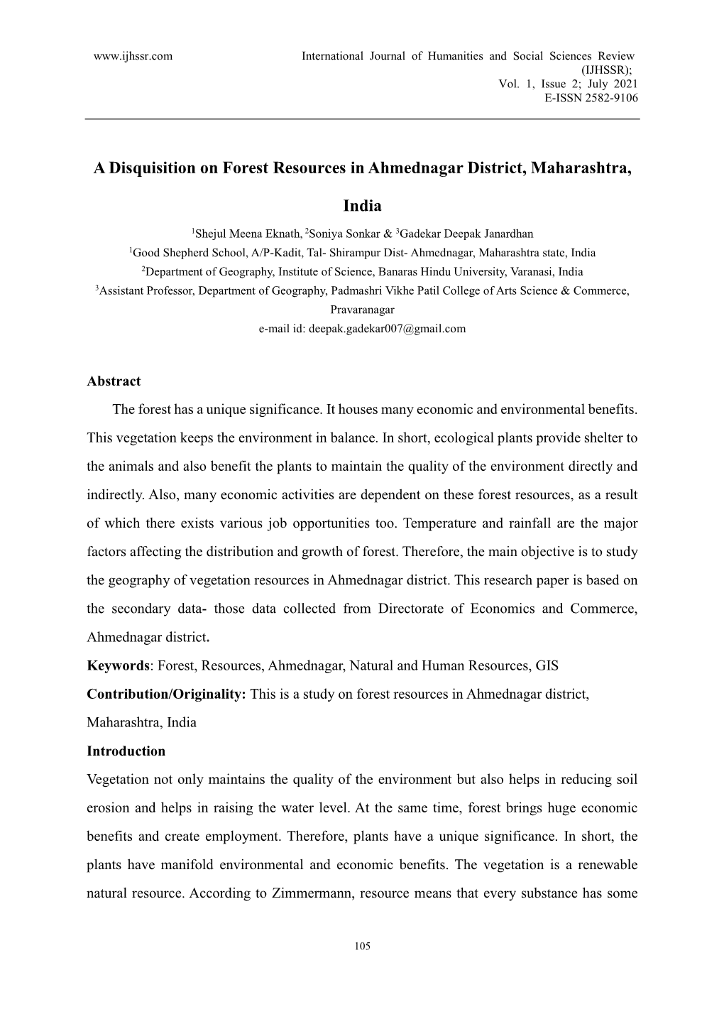 A Disquisition on Forest Resources in Ahmednagar District, Maharashtra