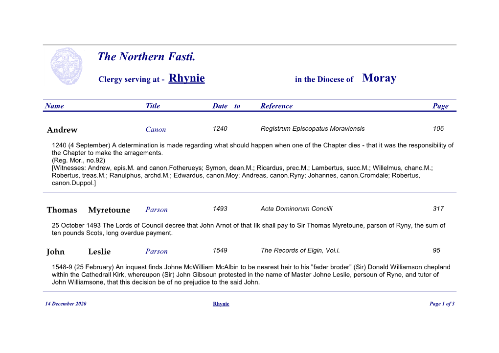 Rhynie Moray the Northern Fasti