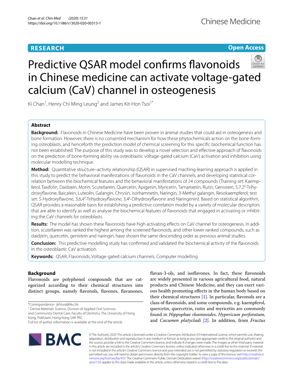 Predictive QSAR Model Confirms Flavonoids in Chinese Medicine Can Activate Voltage-Gated Calcium (Cav) Channel in Osteogenesis