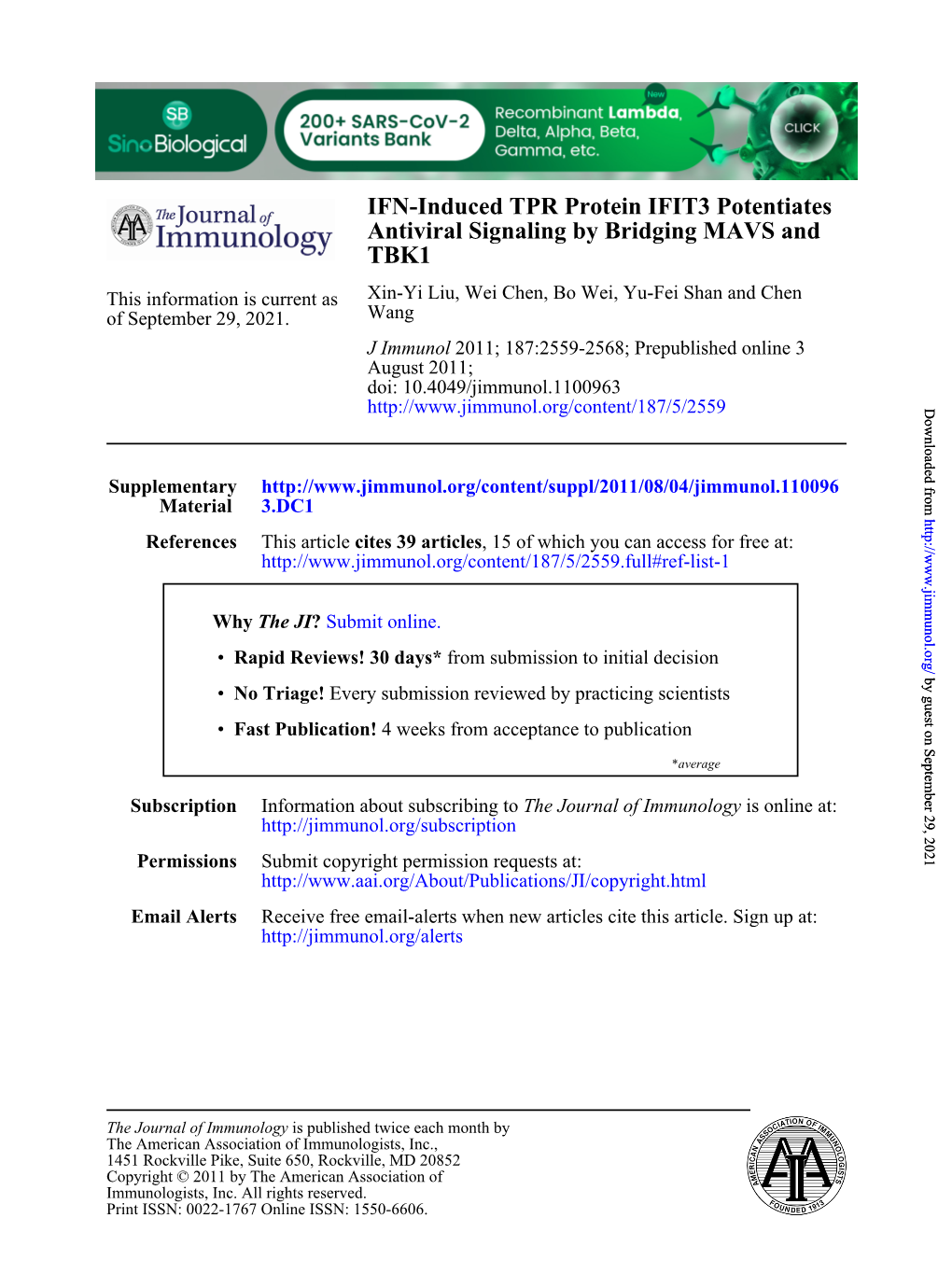 TBK1 Antiviral Signaling by Bridging MAVS and IFN-Induced TPR