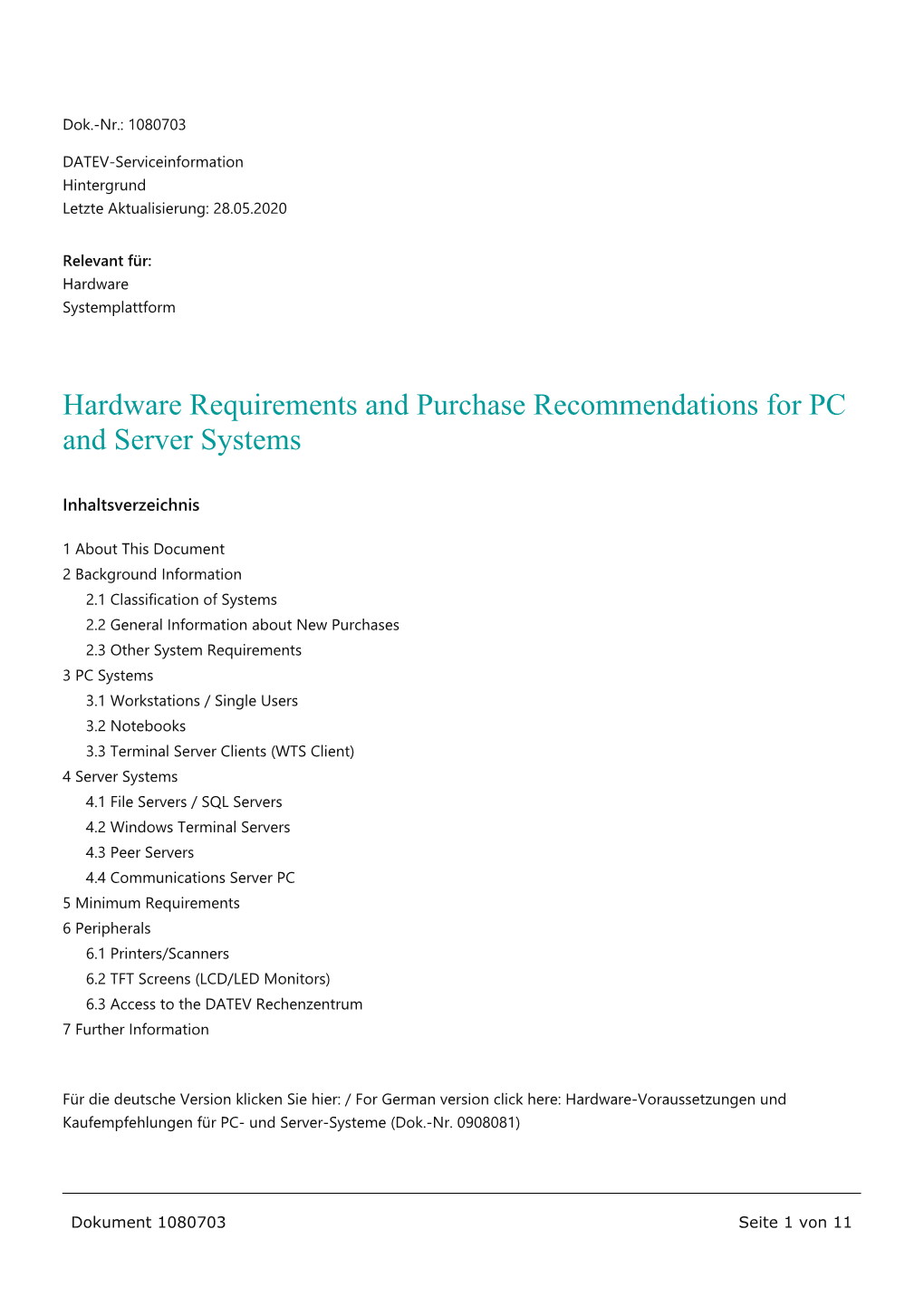 Hardware Requirements and Purchase Recommendations for PC and Server Systems