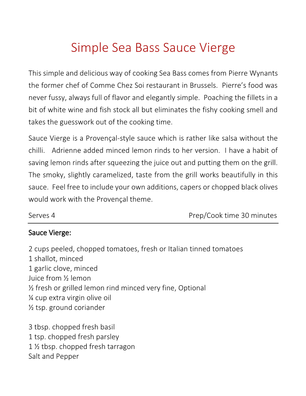 Simple Sea Bass Sauce Vierge