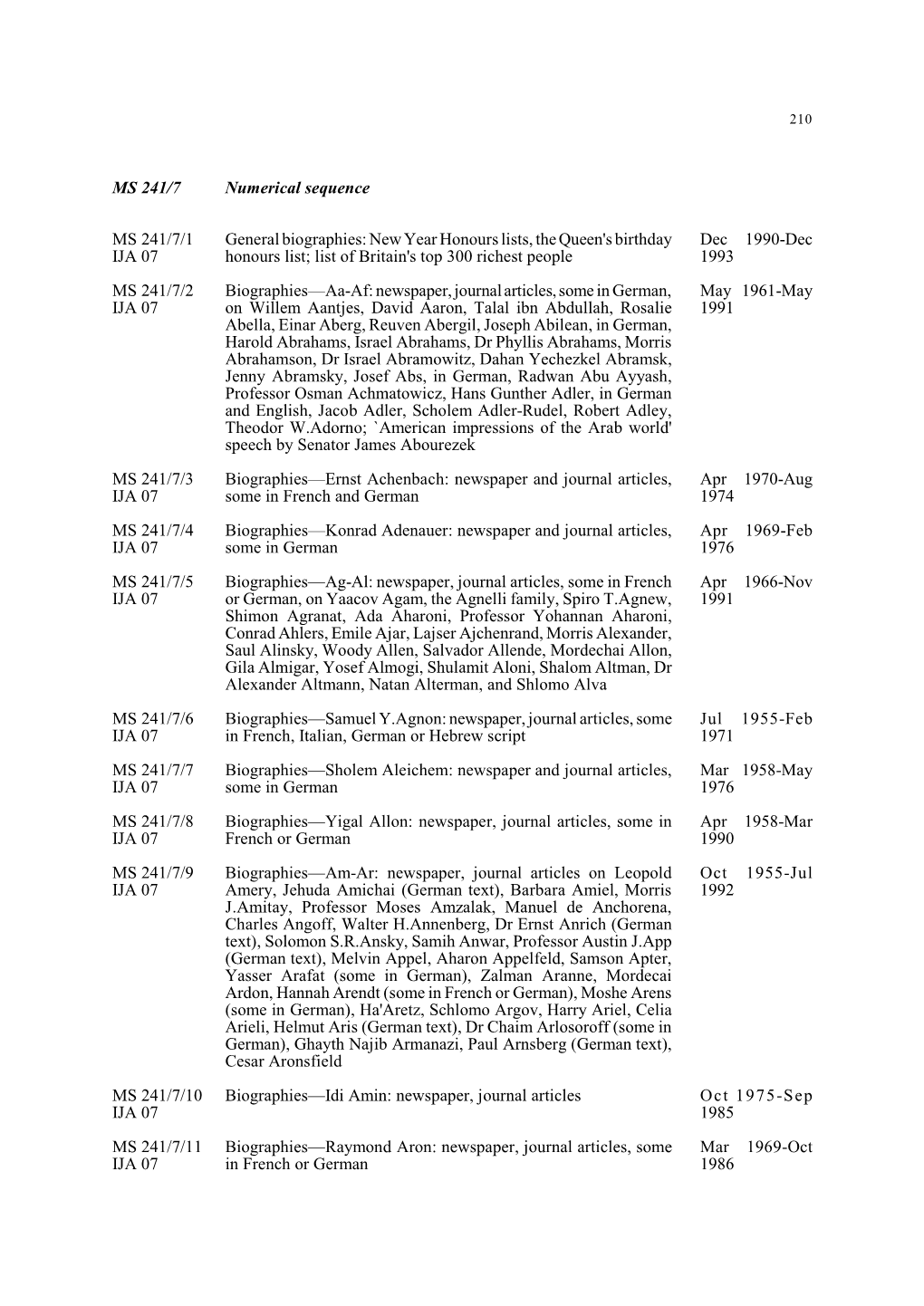 MS 241/7 Numerical Sequence MS 241/7/1