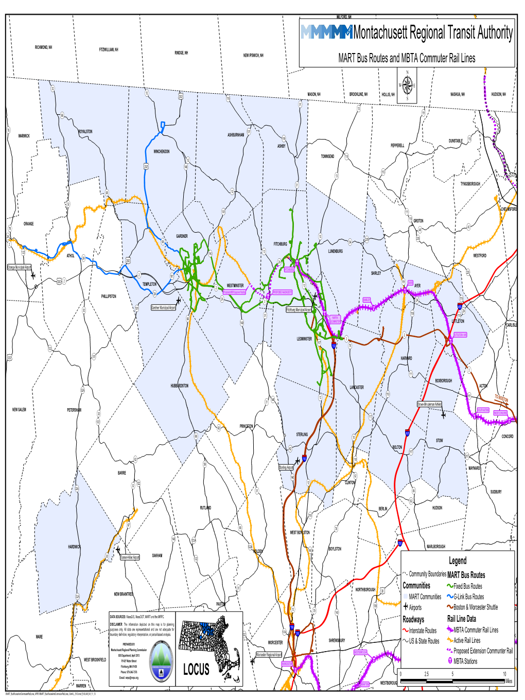 MART Bus Routes and Commuter Rail Line