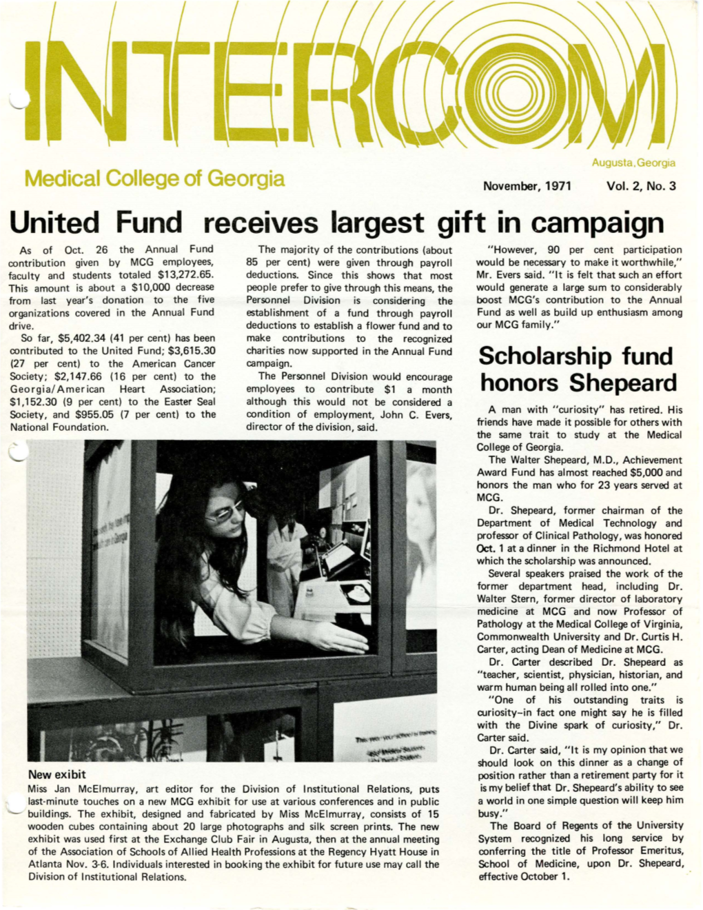 United Fund Receives Largest Gift 1N Campaign As of Oct