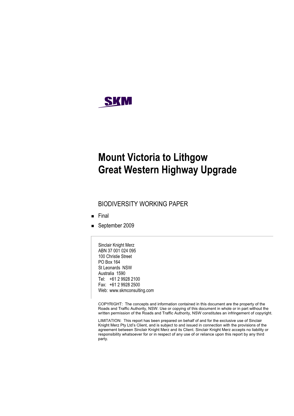 Mount Victoria to Lithgow Biodiversity Working Paper