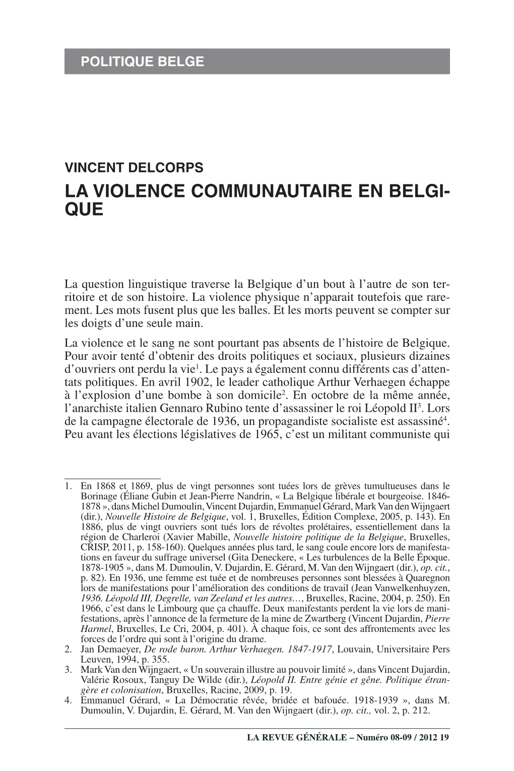 La Violence Communautaire En Belgi- Que